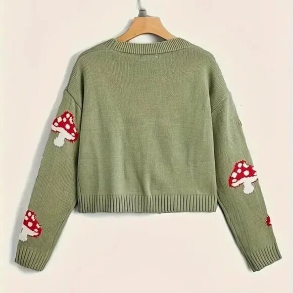 Super Cute Colorful Mushroom Forest Nature Cardigan Sweater - Picture 2 of 3
